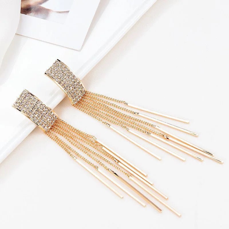 2019 New Gold Color Long Crystal Tassel clip on Earrings Without Piercing for Women Wedding Brinco Fashion Jewelry Gifts - BKR LINE