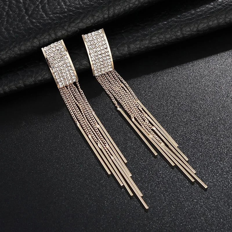 2019 New Gold Color Long Crystal Tassel clip on Earrings Without Piercing for Women Wedding Brinco Fashion Jewelry Gifts - BKR LINE