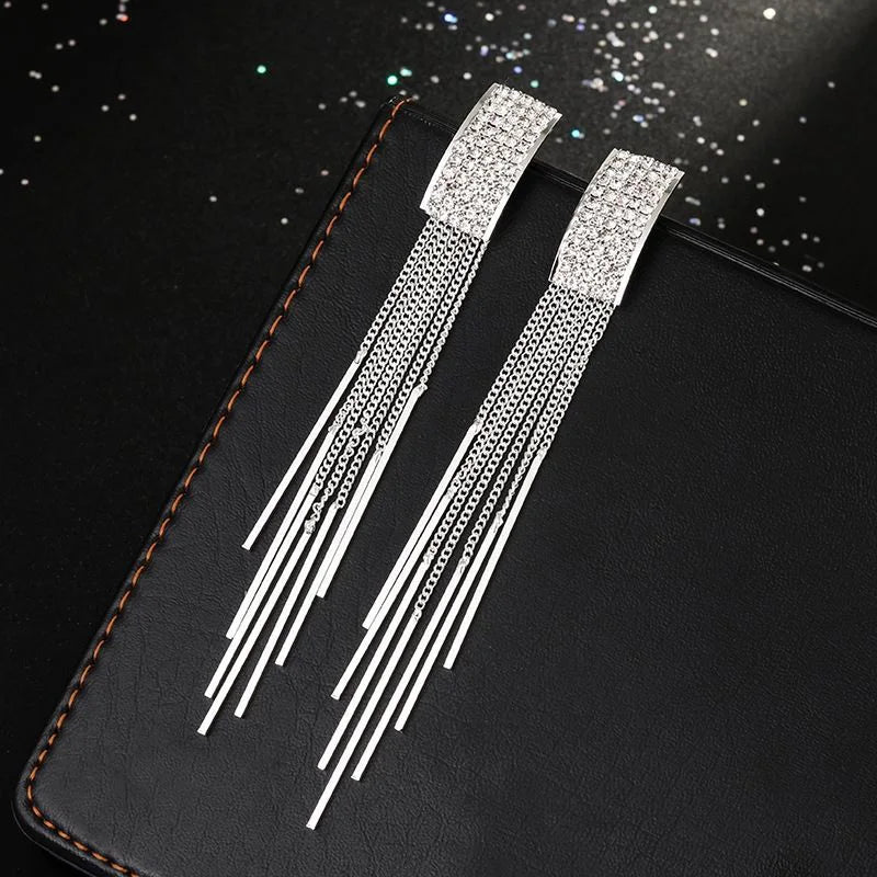 2019 New Gold Color Long Crystal Tassel clip on Earrings Without Piercing for Women Wedding Brinco Fashion Jewelry Gifts - BKR LINE