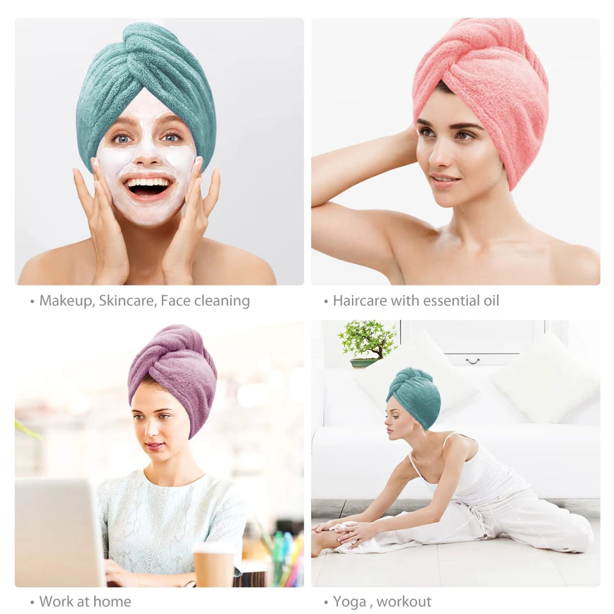 3 Packs Pink,Purple,Green Microfiber Hair Towel,Quick Dry Turbans for Wet Hair, Drying Wrap Towels Curly Women Anti Frizz - BKR LINE