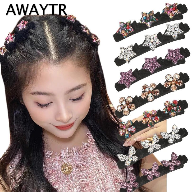 AWAYTR New Fashion Sparkling Crystal Stone Hairpin 3 Flower Hair Clips For Women Braided Hair Duckbill Hair Claw Headwear - BKR LINE