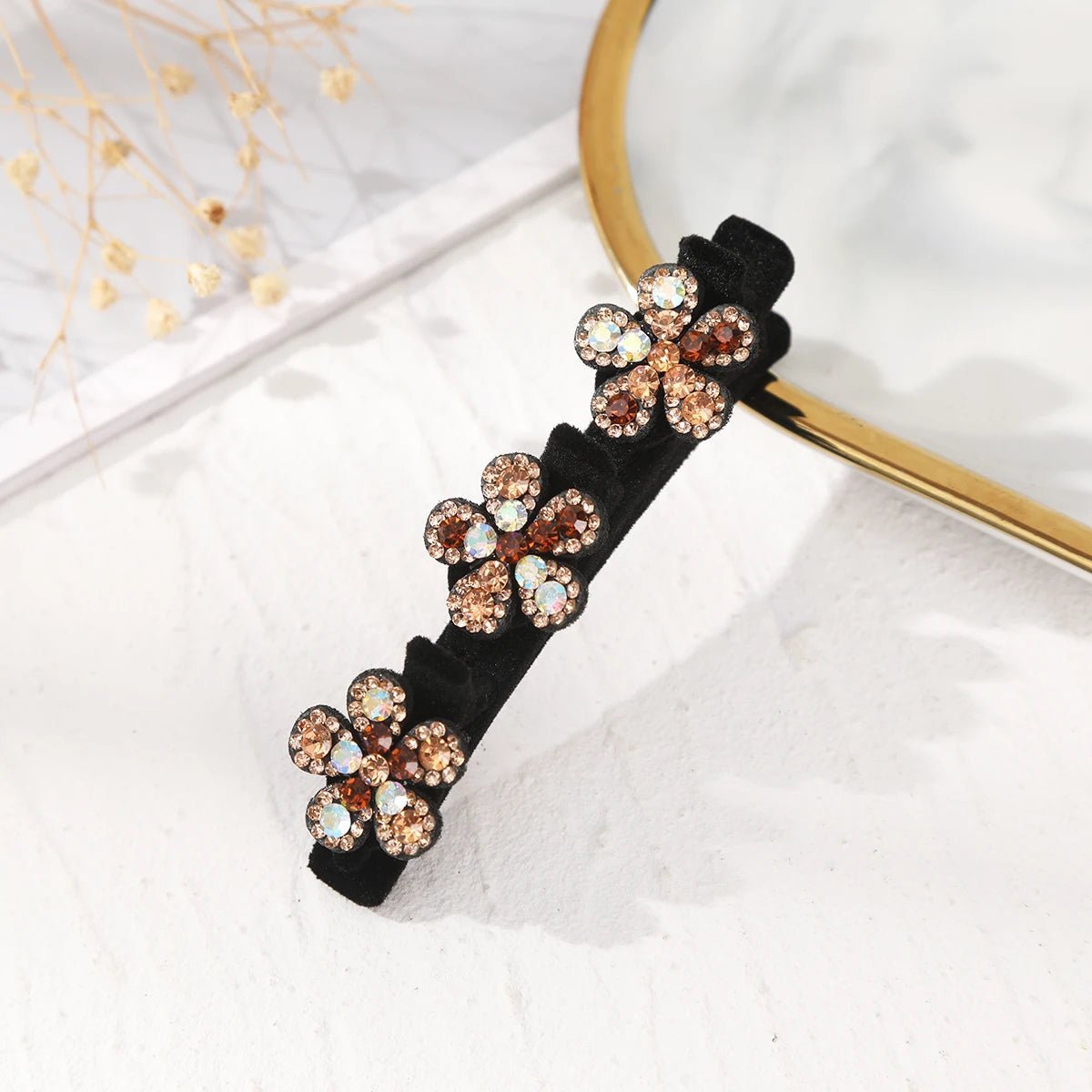 AWAYTR New Fashion Sparkling Crystal Stone Hairpin 3 Flower Hair Clips For Women Braided Hair Duckbill Hair Claw Headwear - BKR LINE