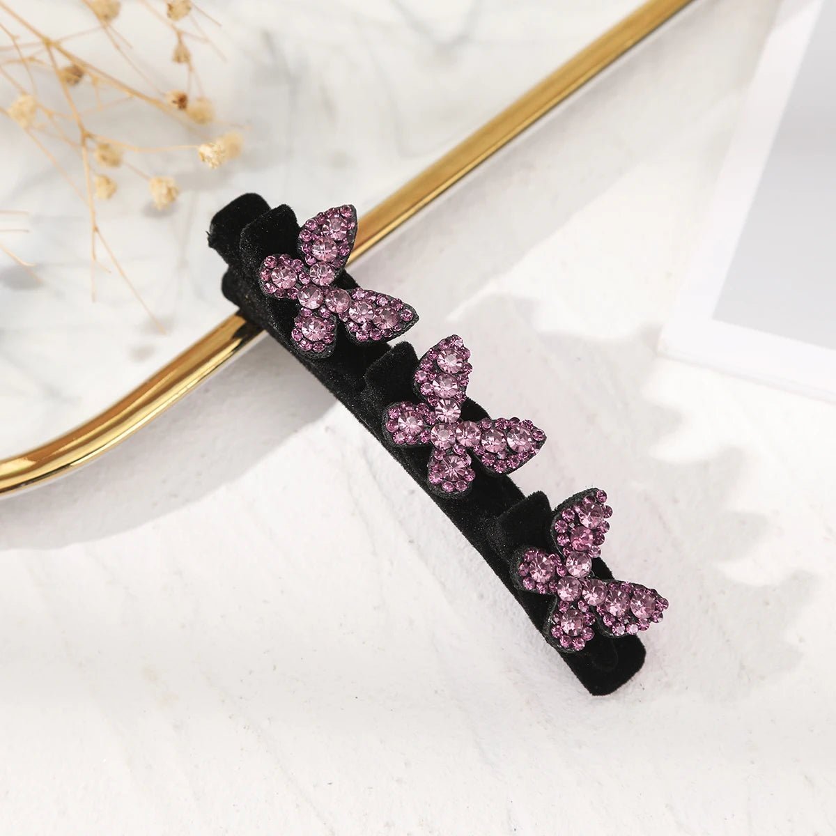 AWAYTR New Fashion Sparkling Crystal Stone Hairpin 3 Flower Hair Clips For Women Braided Hair Duckbill Hair Claw Headwear - BKR LINE