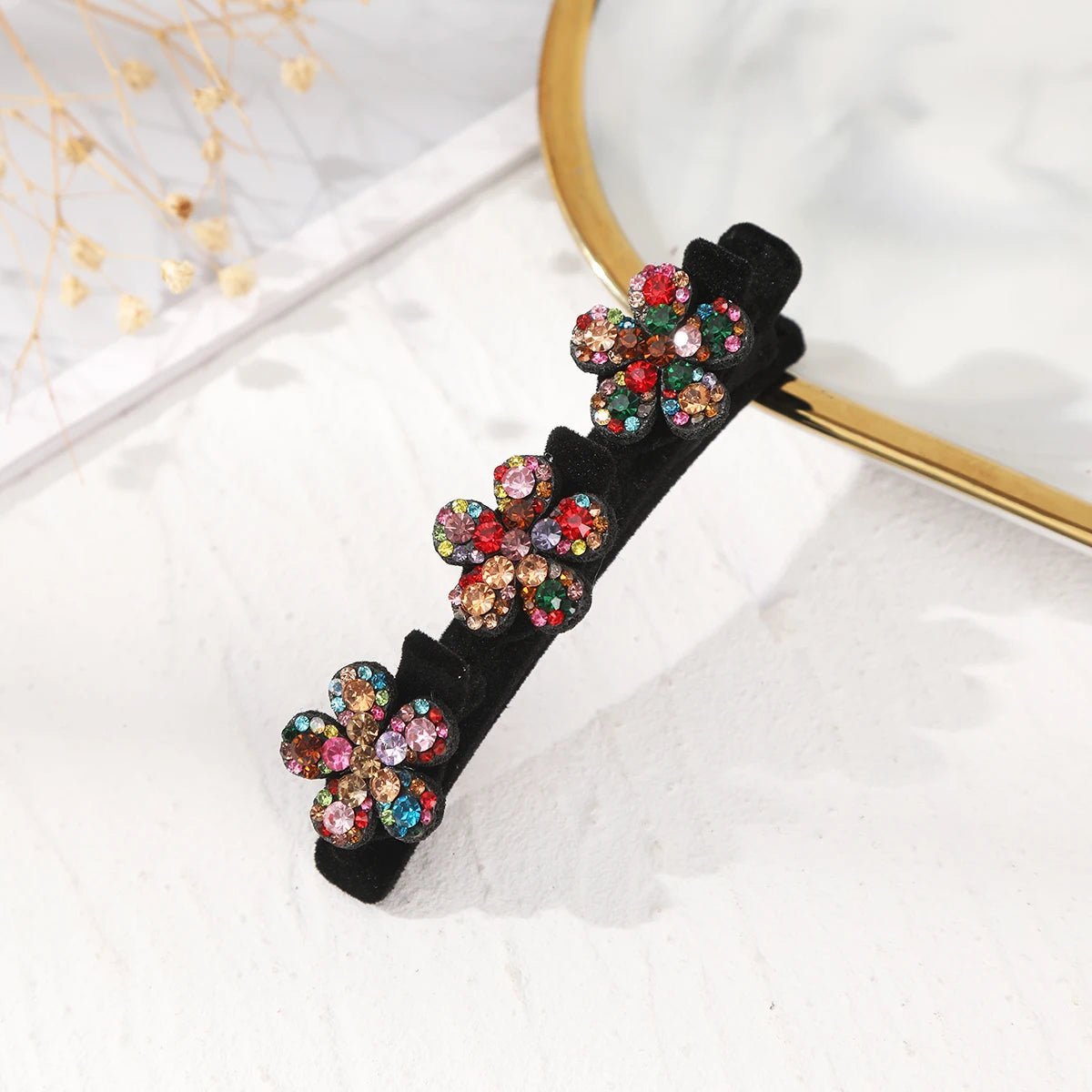 AWAYTR New Fashion Sparkling Crystal Stone Hairpin 3 Flower Hair Clips For Women Braided Hair Duckbill Hair Claw Headwear - BKR LINE