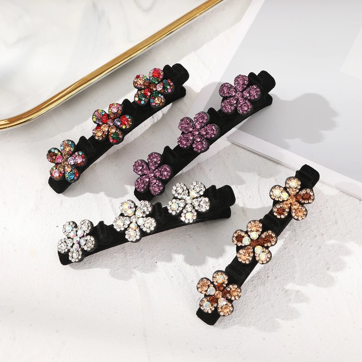 AWAYTR New Fashion Sparkling Crystal Stone Hairpin 3 Flower Hair Clips For Women Braided Hair Duckbill Hair Claw Headwear - BKR LINE