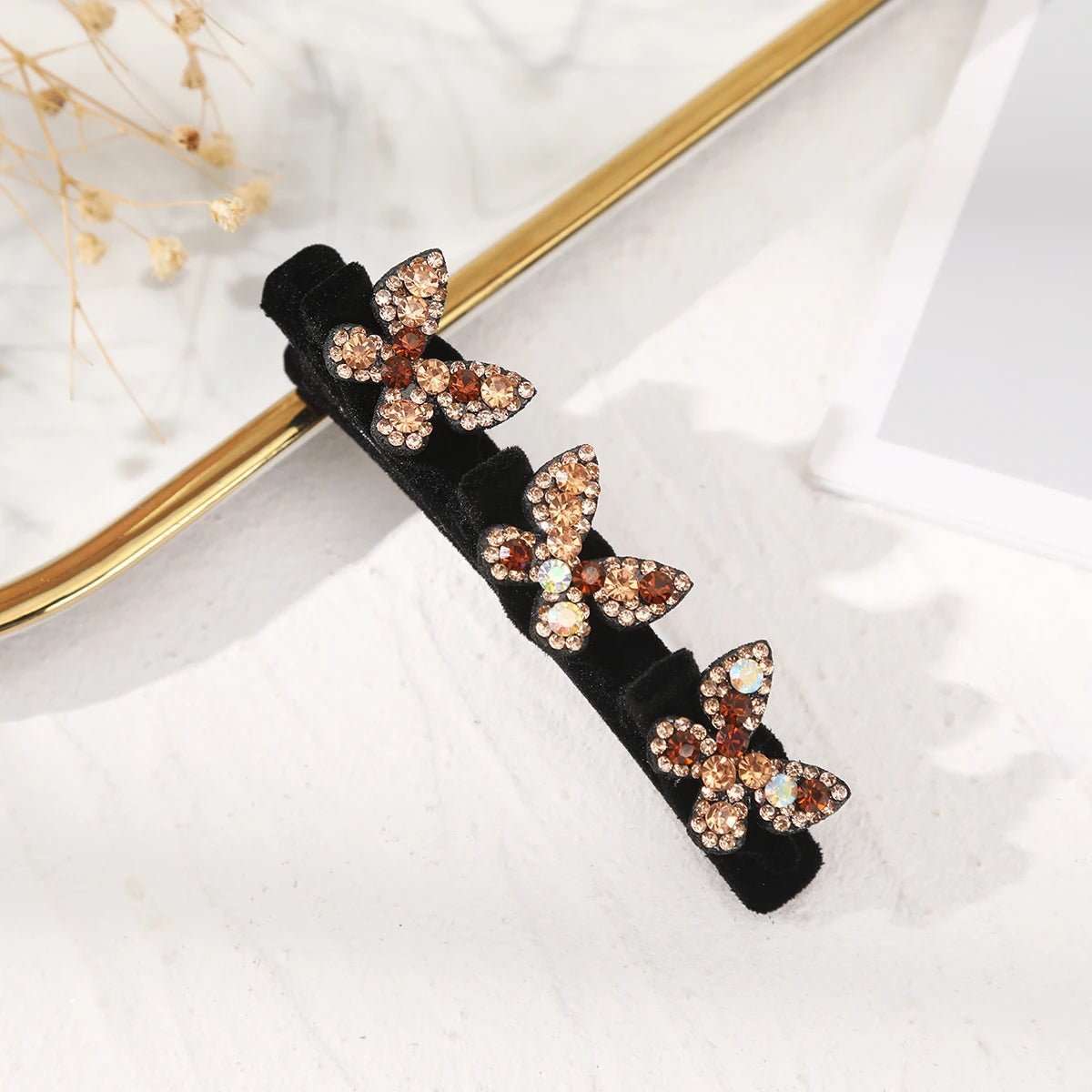 AWAYTR New Fashion Sparkling Crystal Stone Hairpin 3 Flower Hair Clips For Women Braided Hair Duckbill Hair Claw Headwear - BKR LINE