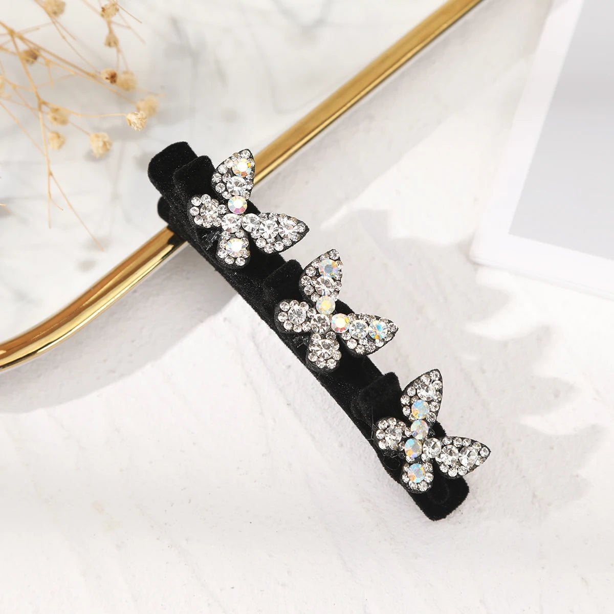 AWAYTR New Fashion Sparkling Crystal Stone Hairpin 3 Flower Hair Clips For Women Braided Hair Duckbill Hair Claw Headwear - BKR LINE