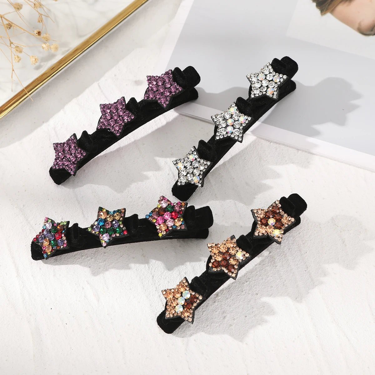 AWAYTR New Fashion Sparkling Crystal Stone Hairpin 3 Flower Hair Clips For Women Braided Hair Duckbill Hair Claw Headwear - BKR LINE