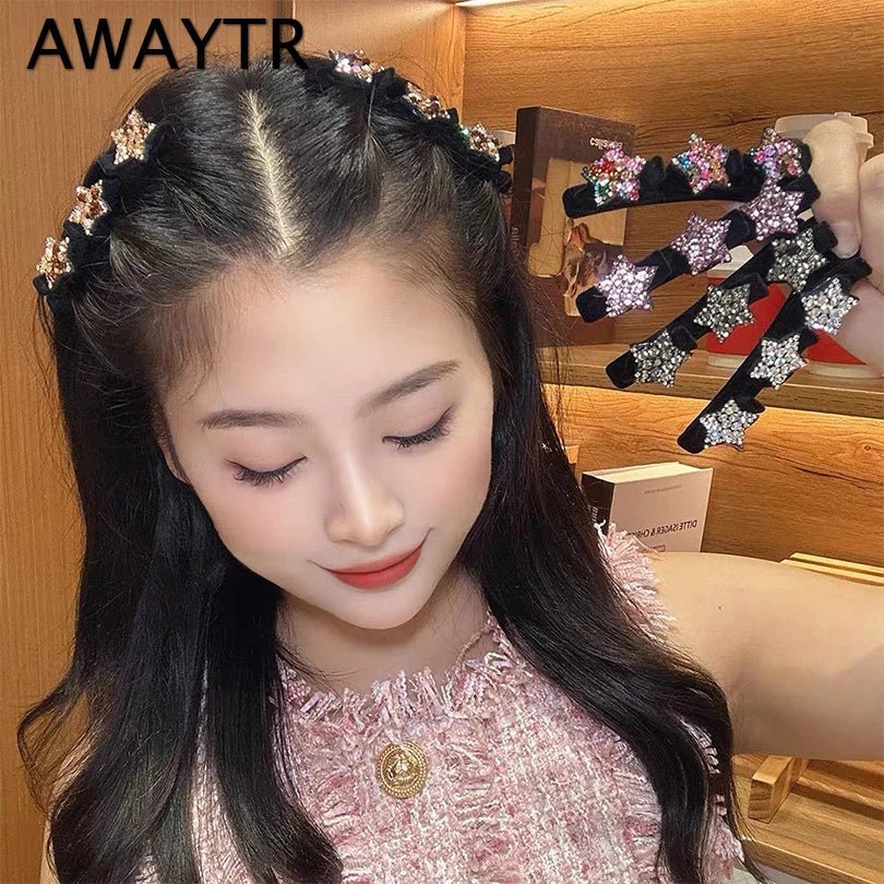 AWAYTR New Fashion Sparkling Crystal Stone Hairpin 3 Flower Hair Clips For Women Braided Hair Duckbill Hair Claw Headwear - BKR LINE