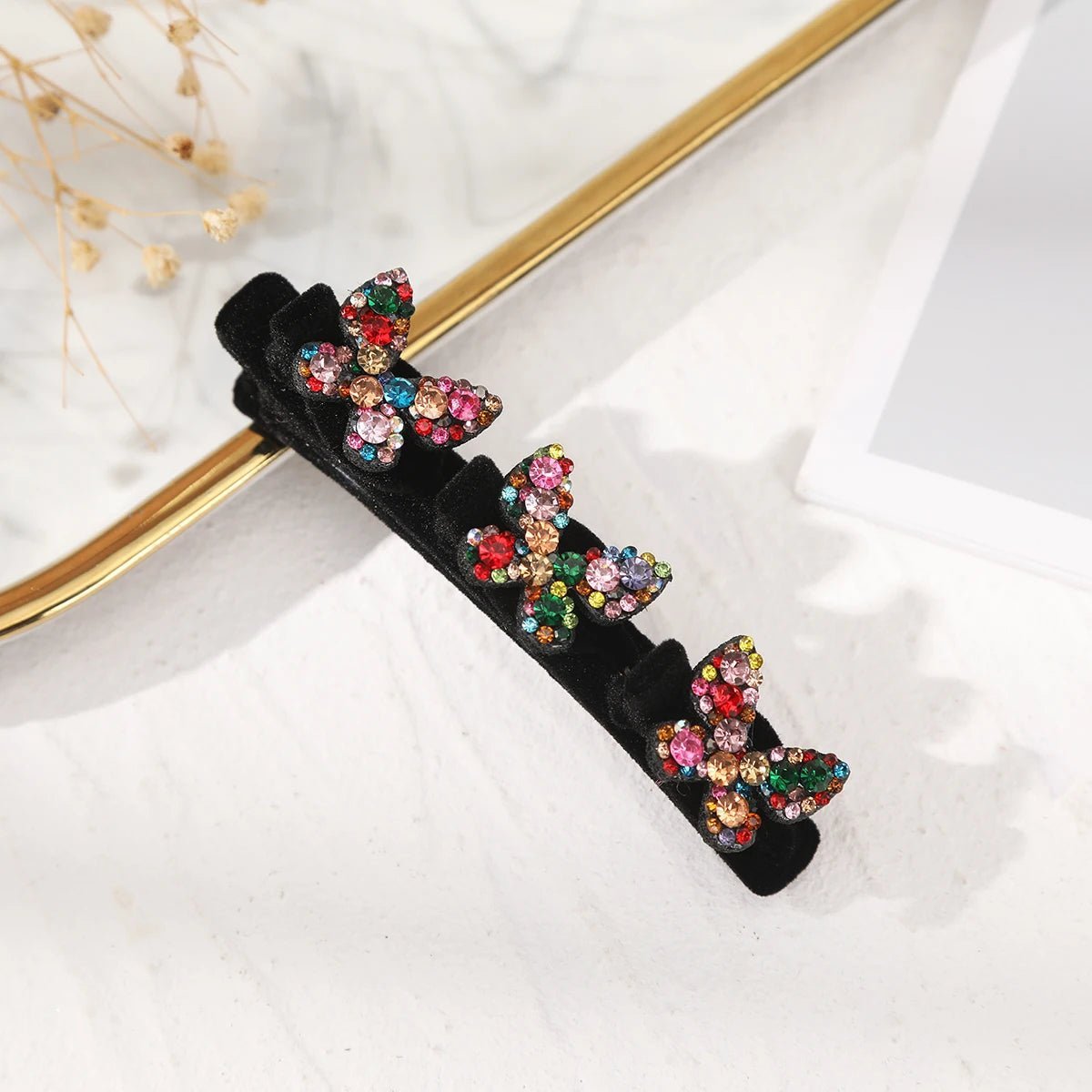 AWAYTR New Fashion Sparkling Crystal Stone Hairpin 3 Flower Hair Clips For Women Braided Hair Duckbill Hair Claw Headwear - BKR LINE